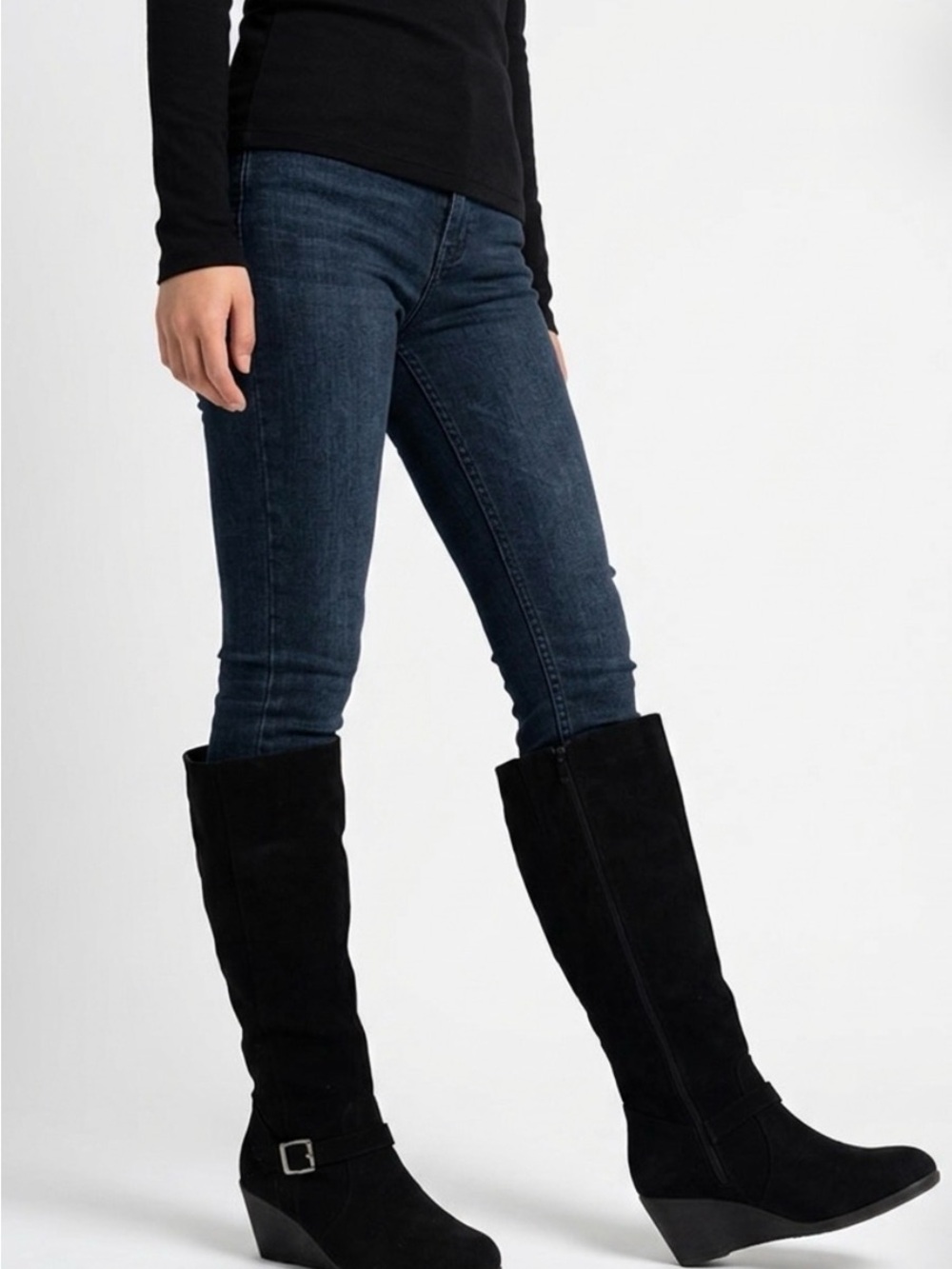 Black Knee-High Wedge Boots - Women - Picture 8 of 8